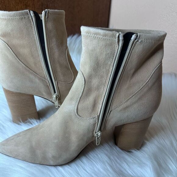 Le Pepe Suede Leather Heeled Ankle Bootie Boots Size 40 Tan - Picture 2 of 12